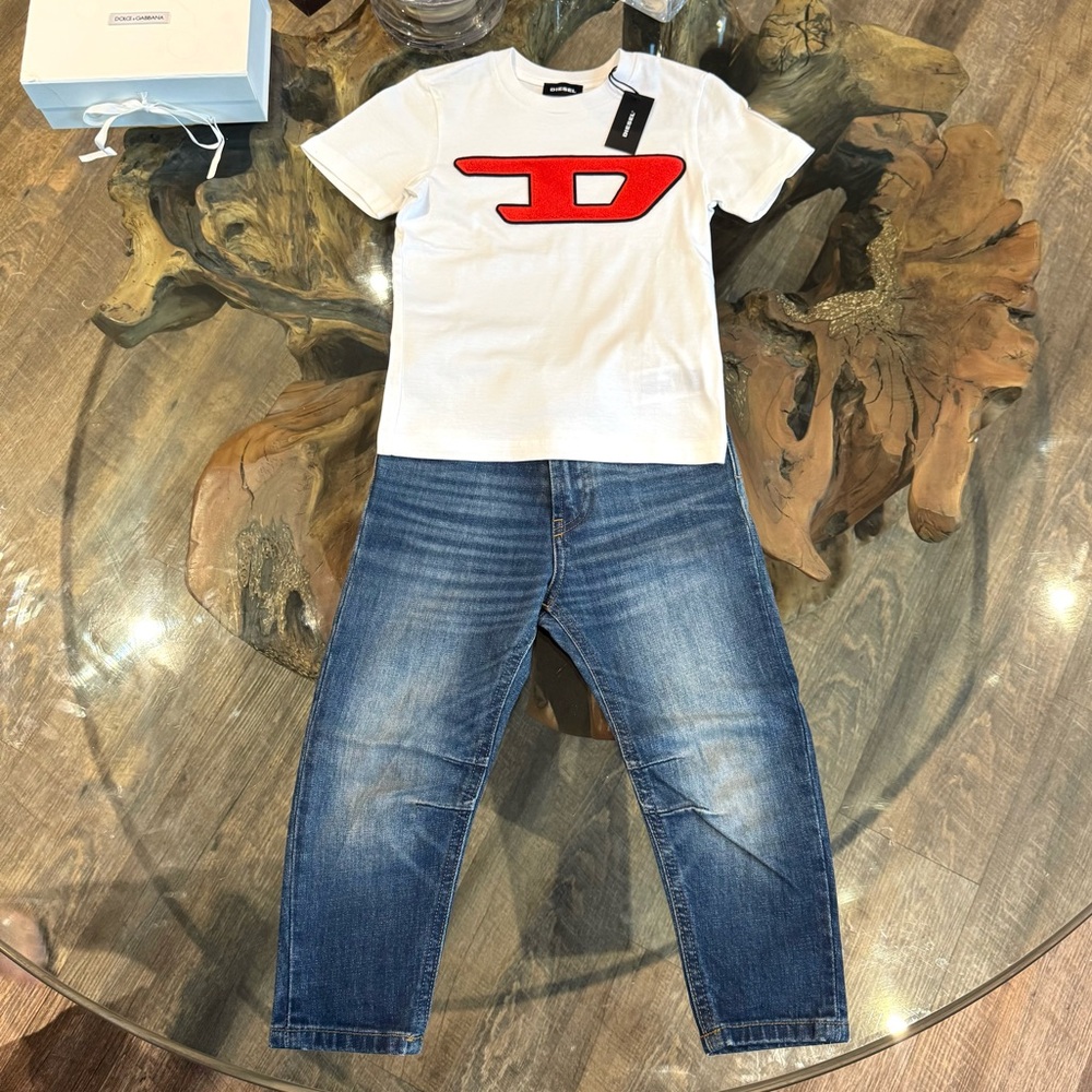 NEW! Diesel Kids Logo White Tee and Jeans